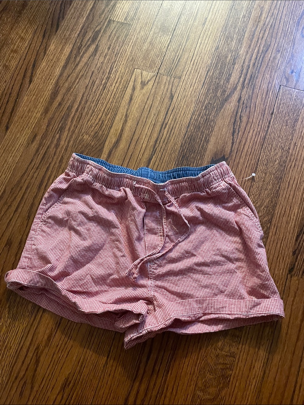 Womens Red Check Elastic Waist Shorts